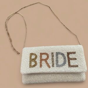 Elegant Beaded Bride Clutch - Cream